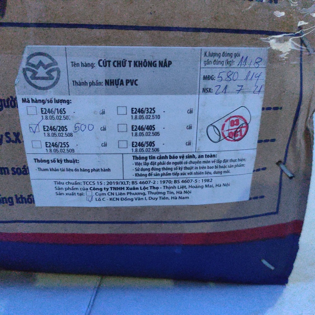 Co , cút chữ T không nắp D20 Sino E246/20S