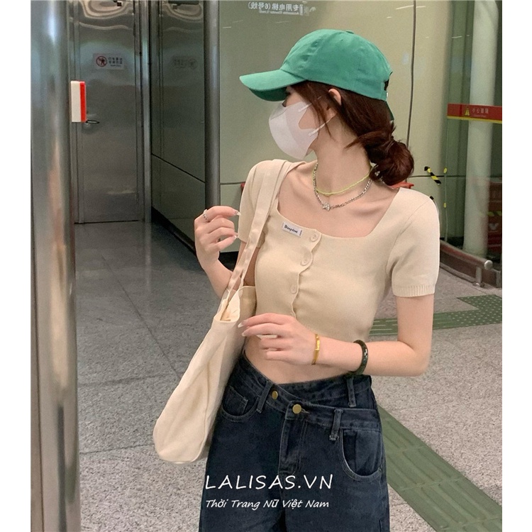 Áo Cổ Vuông Ôm Dáng Dễ Phối Đồ Thời Trang Phong Cách Hàn Quốc