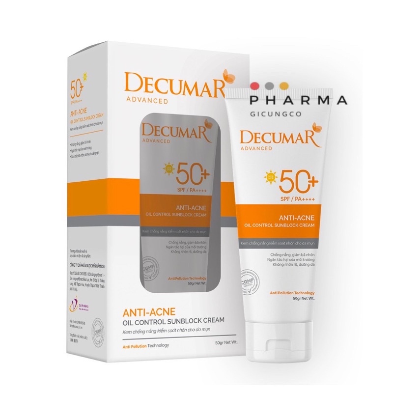 Kem chống nắng kiểm soát chất nhờn ANTI-ACNE OIL CONTROL SUNBLOCK CREAM - DECUMAR Advanced - 50 gram
