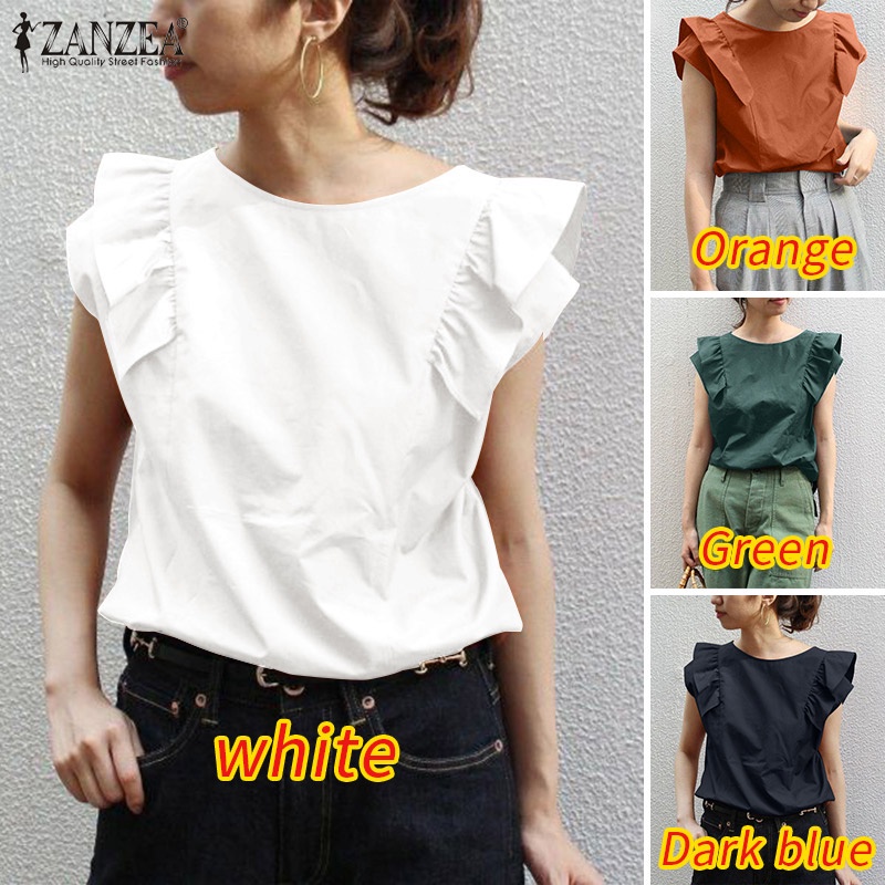 Áo không tay Zanzea cổ tròn màu trơn thời trang Hàn Quốc thịnh hành cho nữ