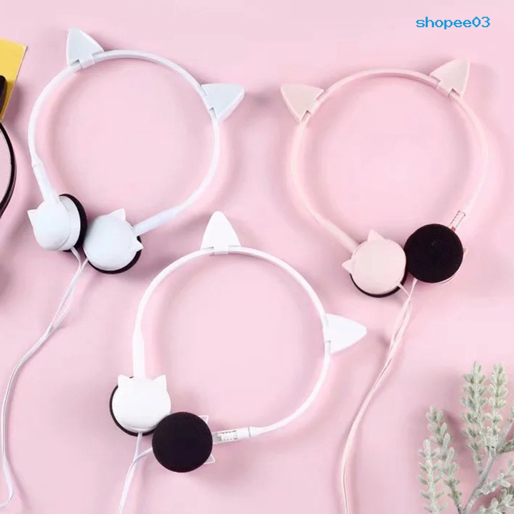 Tai nghe có dây hình tai mèo dễ thương 3.5mm kèm mic cho điện thoại tiện dụng