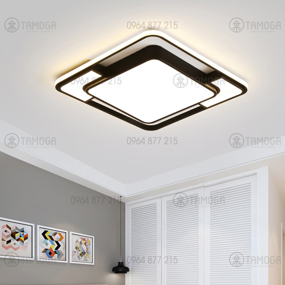 Đèn mâm ốp trần hình vuông, đèn trang trí phòng khách 3 chế độ ánh sáng OT 1020 + Tặng kèm khiển