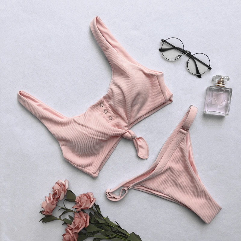 Bikini 2 MảNh MàU Trơn ThờI Trang Cho Nữ