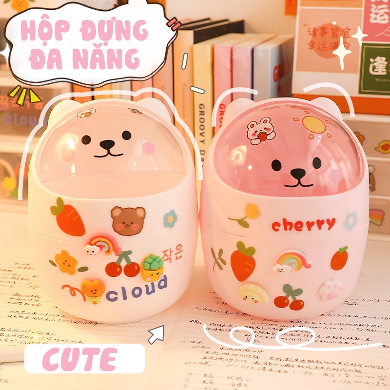 Thùng Rác Nhỏ Để Bàn, Thùng Rác Mini Trang Trí Decor Siêu Xinh, Hộp Đựng Bút Xinh Xắn Nắp Hình Gấu Cute