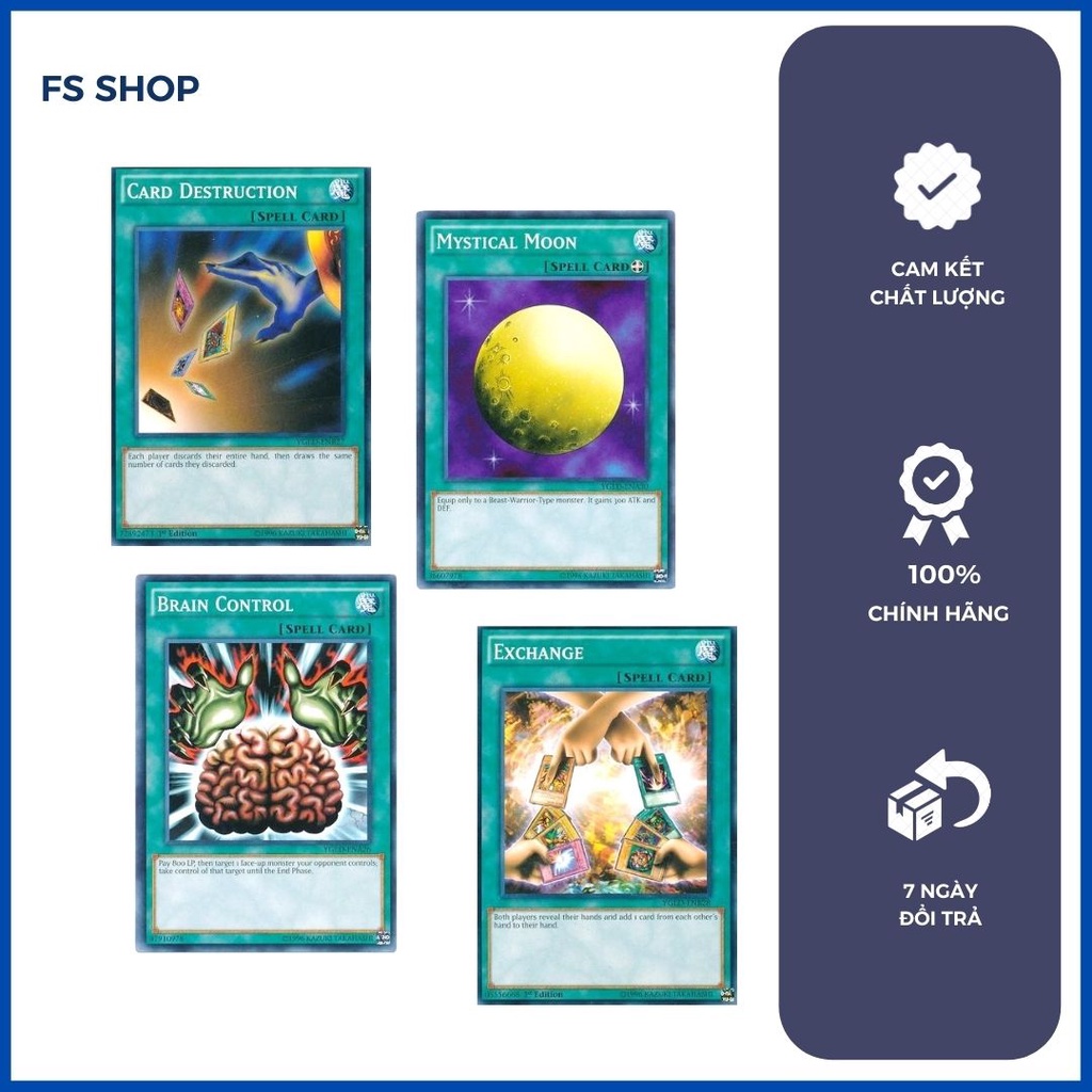 Thẻ bài Yugioh chính hãng combo 4 lá bài ma pháp hỗ trợ (Common)