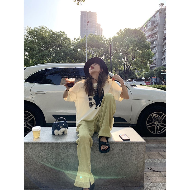 Quần dài ống rộng lưng cao màu sắc ngọt ngào thời trang mùa hè dành cho nữ