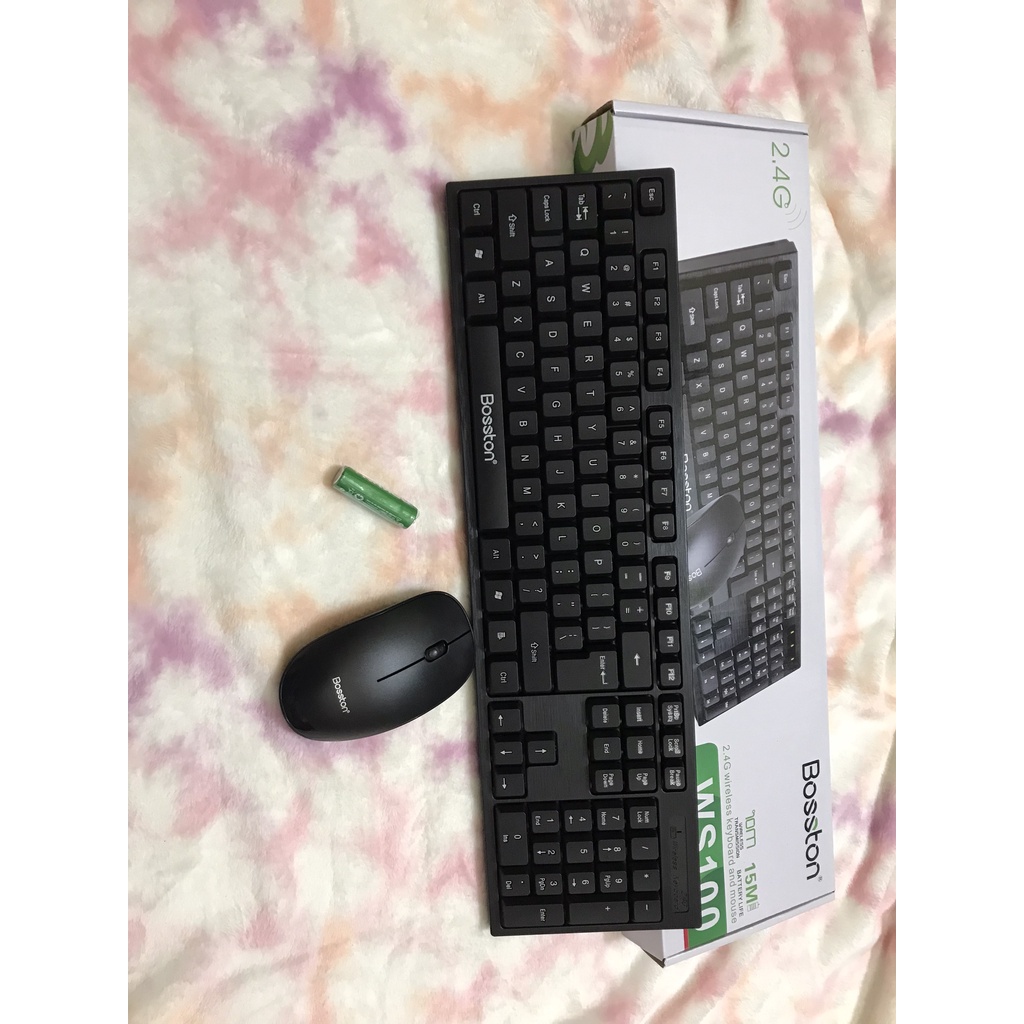 Combo Bàn Phím Chuột Máy Vi Tính Laptop Văn Phòng Không Dây BOSSTON WS100 USB Chuyên Game