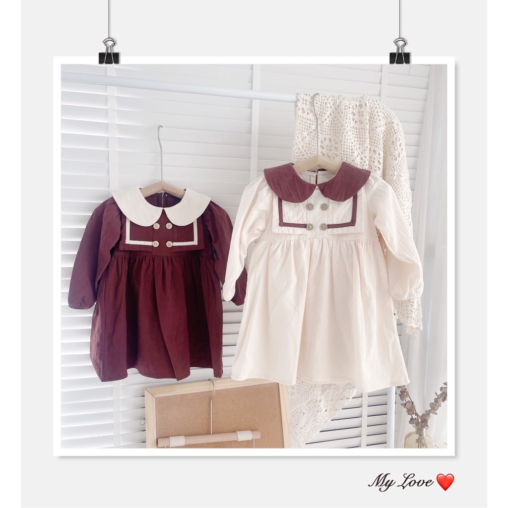 VÁY THU DÀI TAY CỔ SEN ,4 CÚC NGỰC CHẤT THÔ MỀM CHO BÉ GÁI 1-5 TUỔI (MÃ PL0123)