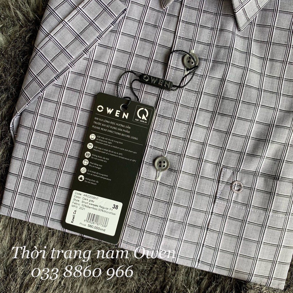 OWEN - Áo sơ mi ngắn tay Owen Regular fit chất sợi tre kẻ ca rô xám 22539 | BigBuy360 - bigbuy360.vn