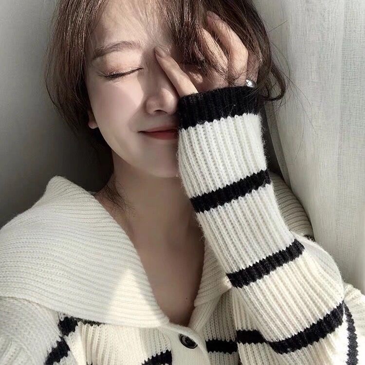 Áo Khoác Cardigan Dệt Kim Tay Dài Hoạ Tiết Kẻ Sọc Phong Cách Retro