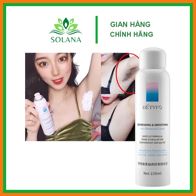 Kem tẩy lông chân DÉTVFO 150ML chai xịt bọt nano tẩy lông nách lông chân tay hiệu quả lành tính không gây đau rát SOLANA