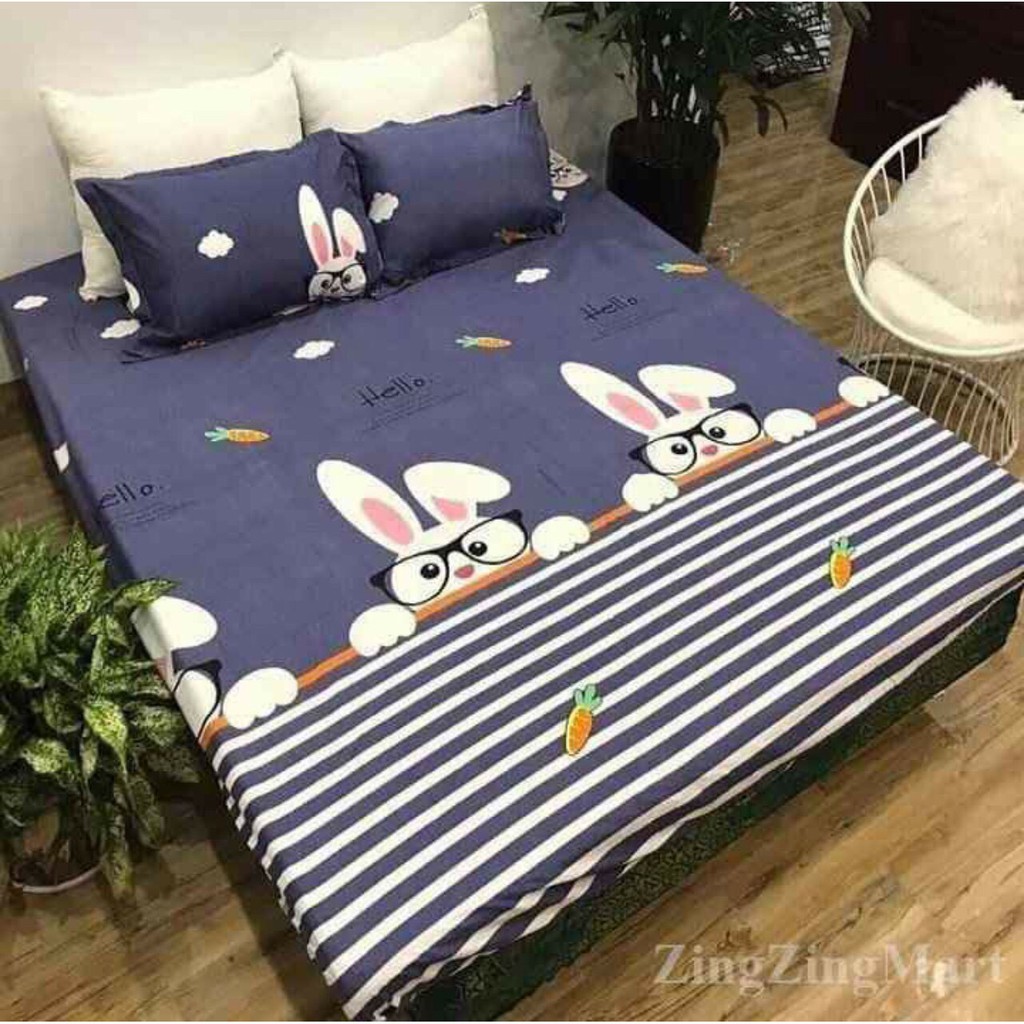 (Siêu rẻ) Ga bọc nệm, drap bo chun kích thước m6/m8 mẫu Khủng Long Bơ siêu đẹp chất Poly cotton - Ga kèm 2 vỏ gối