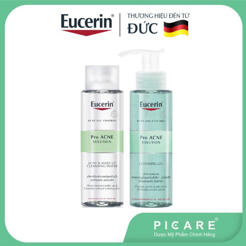 [CHÍNH HÃNG] Combo Eucerin Nước Tẩy Trang Acne Makeup &amp; Cleansing Water 200ml Và Proc Acne Cleansing Gel 200ml