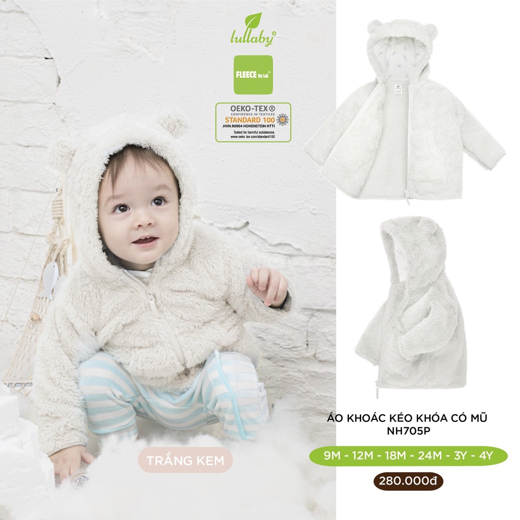 Áo khoác lông kéo khóa có mũ Lullaby cho bé NH511M (Sz 9m-5y)