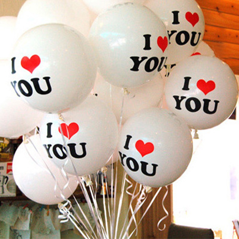 Bộ 10 cái bóng bay latex 12 inch in chữ và hình I love you