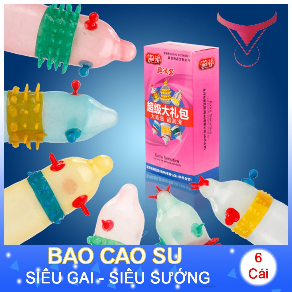 [CỰC HOT] Hộp 6 cái 6 kiểu Bao cao su EXTRA SENSITIVE Siêu Gân Gai Đôn Vòng Bi Lớn, Mạng Lại Cảm Giác Cực Mạnh Cho Cả 2.