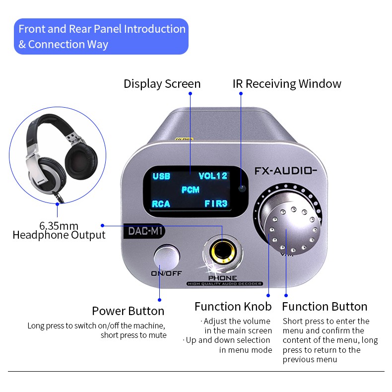 BỘ DAC GIẢI MÃ ÂM THANH FX-AUDIO DAC-M1 DECODER BLUETOOTH 5.0 APTX ESS9038Q2M 32BIT 768KHZ DSD512 USB DAC HEADPHONE