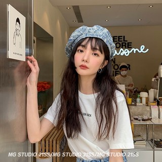 Mugua Mũ Beret Denim Kết Cấu Thời Trang Xuân Hè Phong Cách Họa Sĩ Đường Phố Retro Cho Nữ