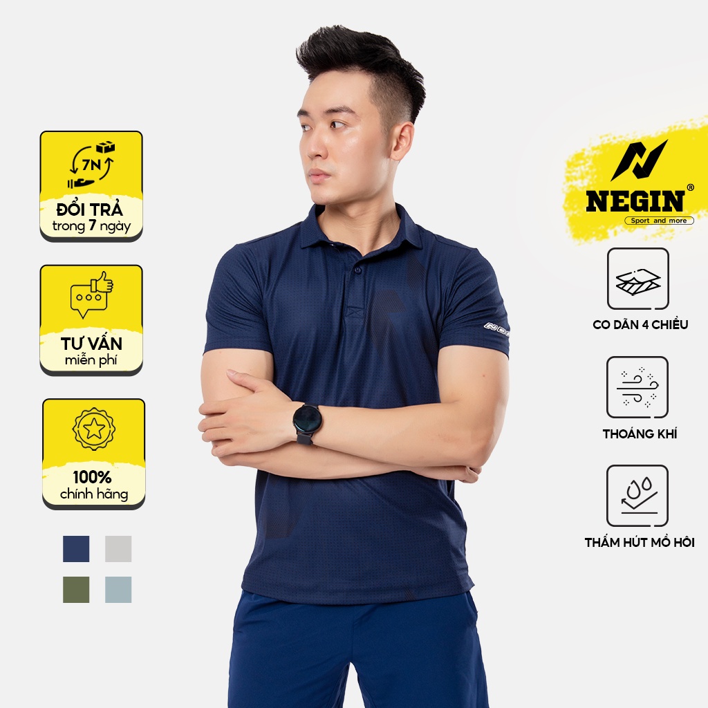 Áo Thể Thao Nam NEGIN Có Cổ Dáng Regular Fit Tay Ngắn Với Màu Sắc Năng Động, Chất Liệu Mềm Mịn Kháng Khuẩn AN333M