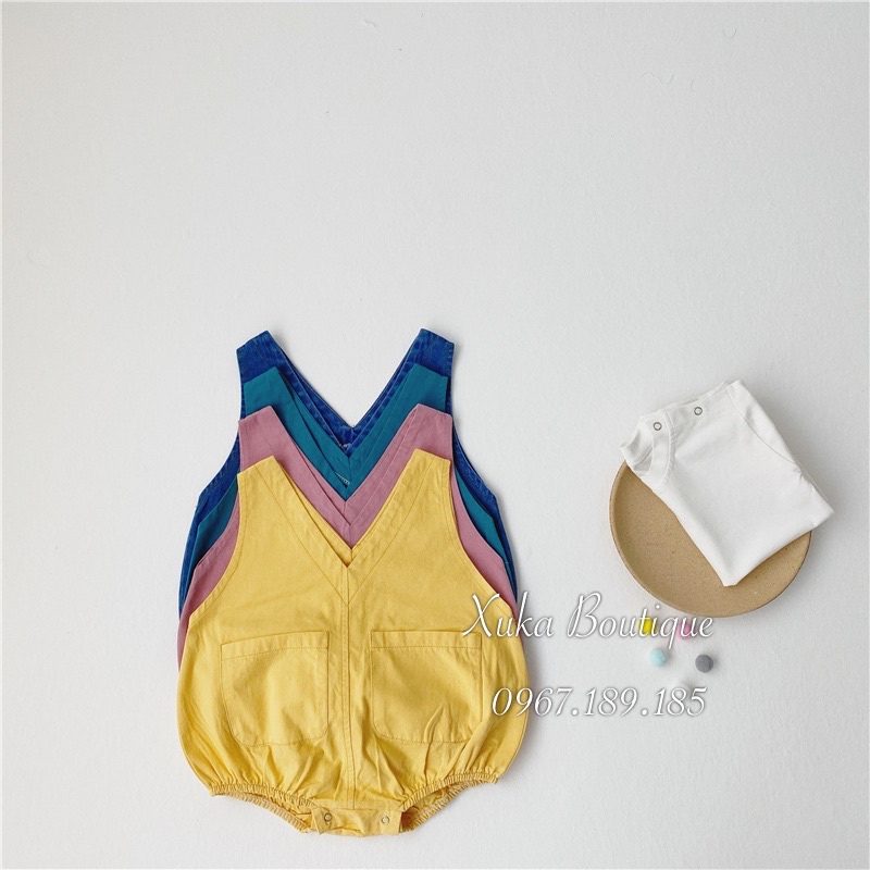Yếm Kèm Áo Phông Trắng Quảng Châu Cho Bé 0-2 Tuổi Xuka Boutique Mẫu Hè Mới 2022 (Giá Sale)
