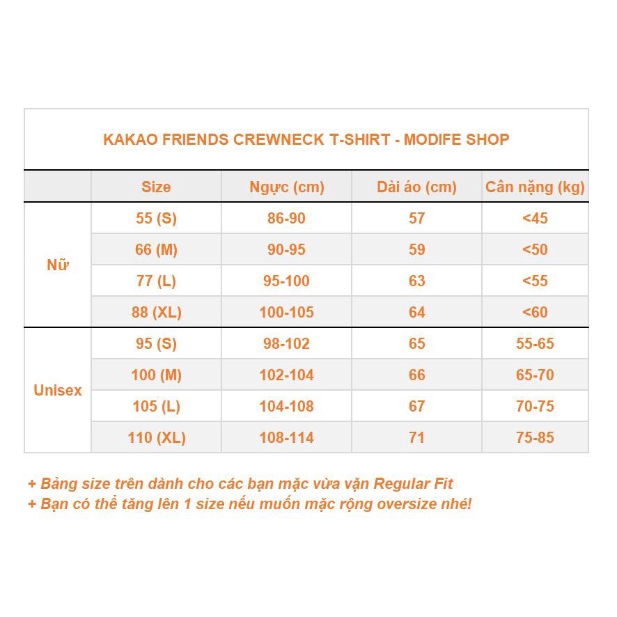 Áo thun Nam/Nữ Kakao Friends-Áo Thun Unisex tay ngắn cổ tròn Kakao Friends crewneck T-shirt cotton co giãn - Modife Shop