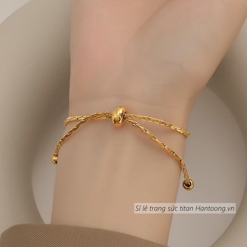 Lắc tay titan nữ không gỉ kiểu dáng rút sợi có thể điều chỉnh kích cỡ phong cách hàn quốc thanh lịch