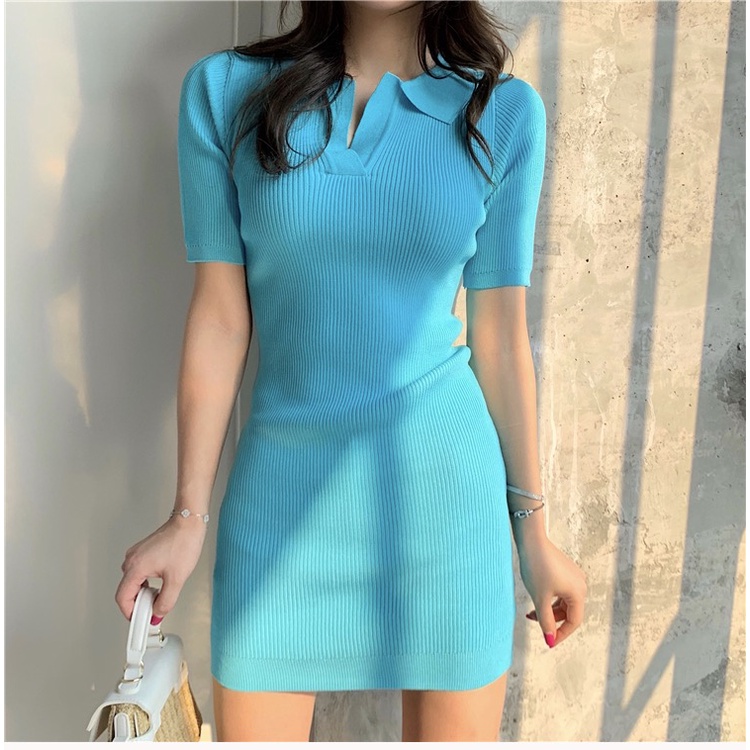 SUXI Mới Đầm Body Dệt Kim Cổ Chữ V Tôn Dáng