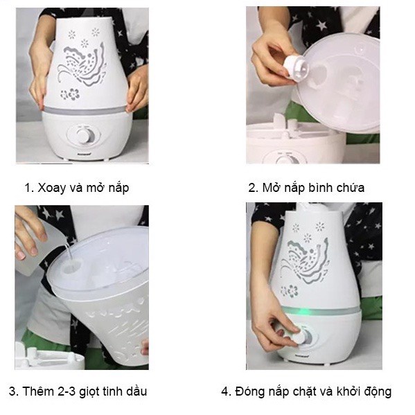 Máy Xông Tinh Dầu, Khuếch Tán, Phun Sương Hồ Điệp Dung Tích Lớn 1500ml - 2400ml