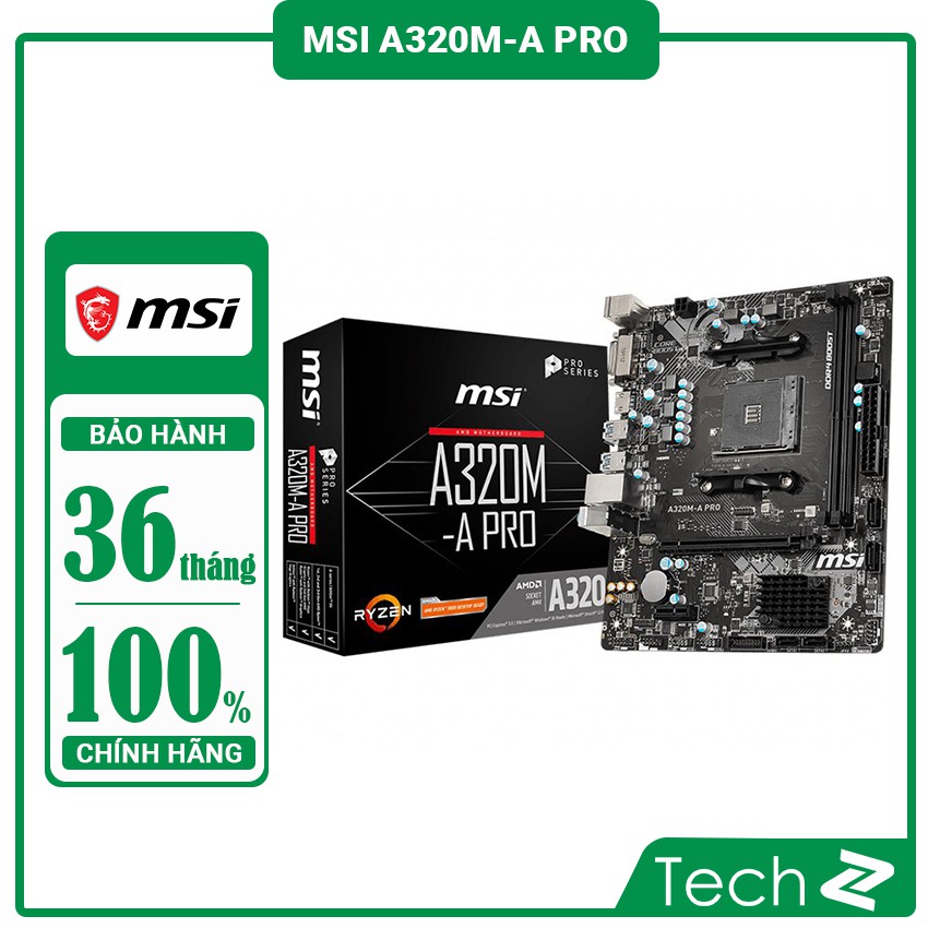 Bo mạch chủ MSI A320M-A PRO MAX (AMD A320, Socket AM4, m-ATX, 2 khe RAM DDR4)