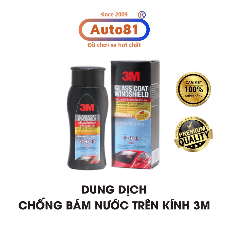 Dung dịch chống bám nước trên kính 3M, miếng dán chống thấm nước kính ô tô chính hãng 3M Thái Lan (tặng khăn lau)