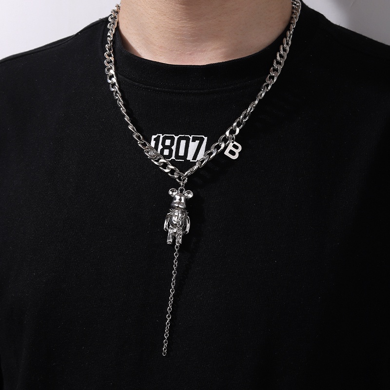 Vòng cổ Bạc Mặt Gấu Màu Xanh Dương Thời Trang