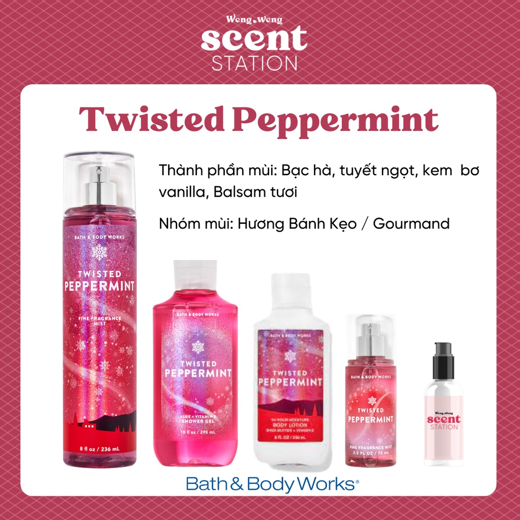 Bộ Sản Phẩm Chăm Sóc Cơ Thể Toàn Diện BBW mùi Twisted Peppermint