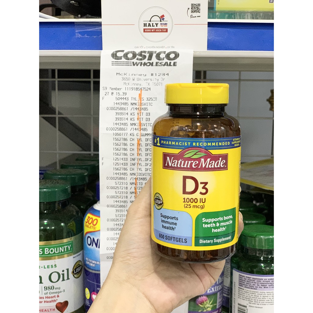Nature Made Vitamin D3 1000 IU chai 650 viên