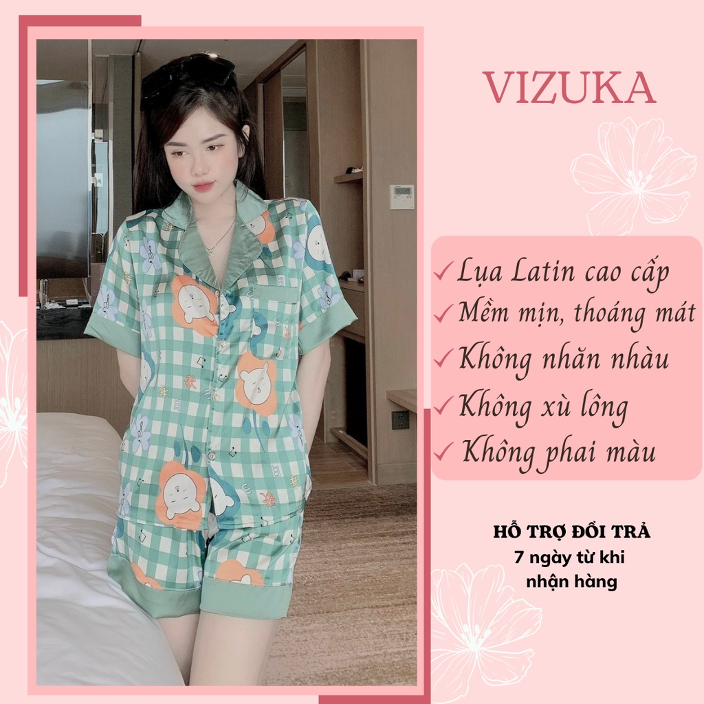 [Mã 44FASHIONSALE1 giảm 10K đơn 50K] Đồ bộ nữ pijama mặc nhà dễ thương lụa ngủ áo cộc quần đùi VIZUKA