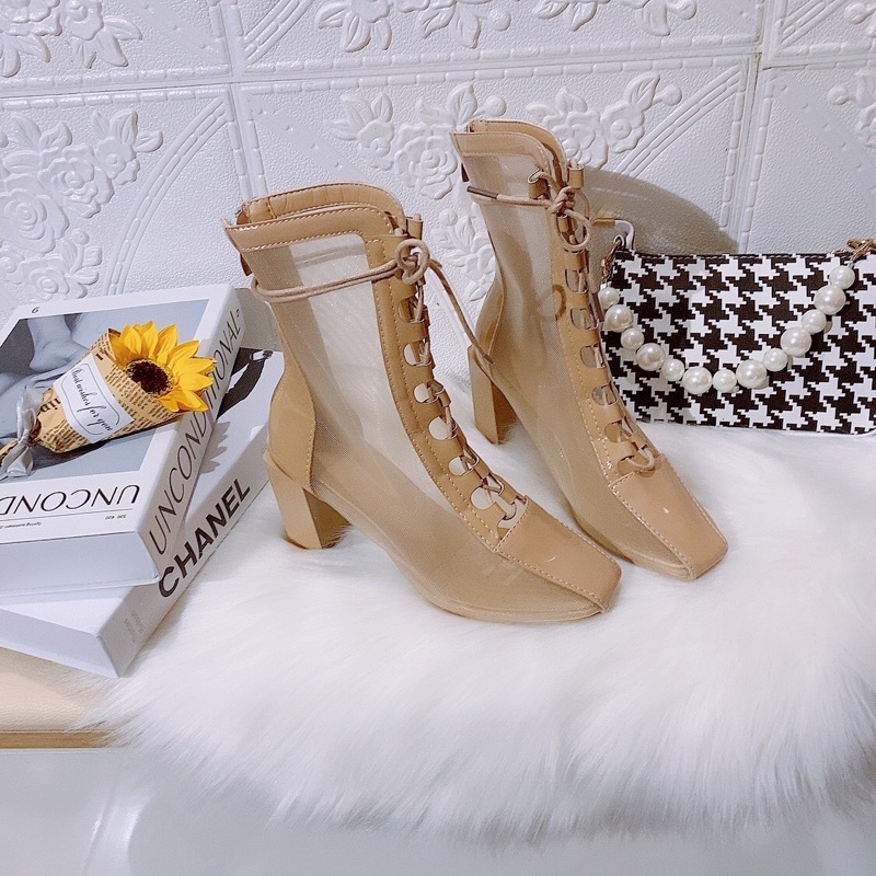 BỐT NỮ 7 PHÂN ❤️FREESHIP ❤️ GIÀY BỐT CỔ LỬNG LƯỚI BUỘC DÂY THỜI THƯỢNG ÔM CHÂN ĐỈNH CỦA ĐỈNH (1583)