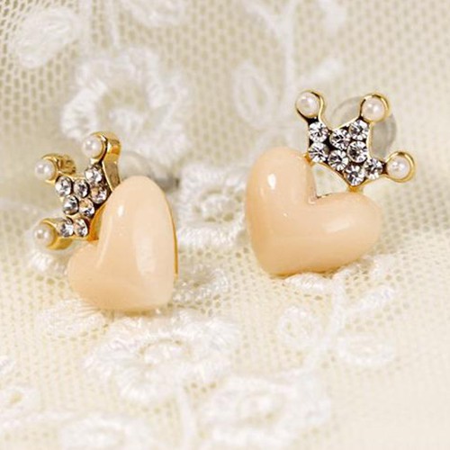 1 Đôi Bông Tai Hình Vương Miện / Trái Tim Đính Ngọc Trai Giả Thời Trang Cho Nữ