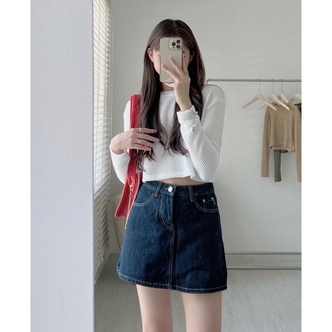 [Ảnh thật/Video] Áo len croptop dài tay phong cách Hàn Quốc trẻ trung