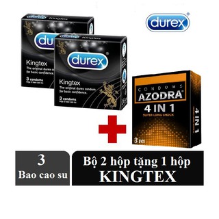 Bộ 2 hộp bao cao su Durex Kingtex size nhỏ 49mm chống tuột tặng 1 hộp bao cao su AZODRA 3 cái