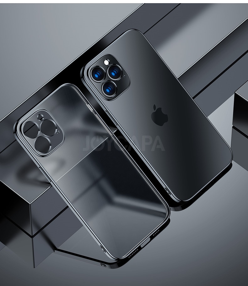 Ốp điện thoại TPU dẻo mặt trong suốt nhám viền mạ cho iPhone 12 11 Pro Max Mini X XR XS 6 7 8 Plus SE 2 2020
