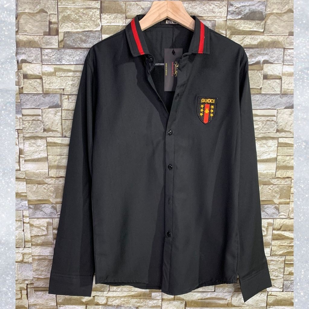 Áo Sơ Mi Nam Nữ Dài Tay Chất Lụa Phối Họa Tiết Thêu Lá Cờ | BigBuy360 - bigbuy360.vn