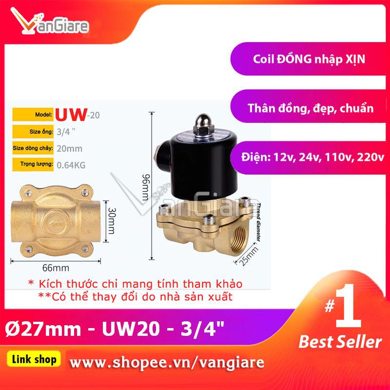 [Van đẹp, đúng hiệu] Van điện từ phi 27 UW20 UniD (Coil nhập Xịn)