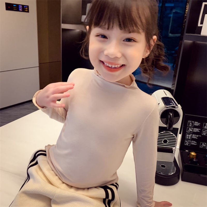 Áo thun tay dài cổ lọ màu trơn thời trang mùa thu nhiều màu tùy chọn cho bé gái