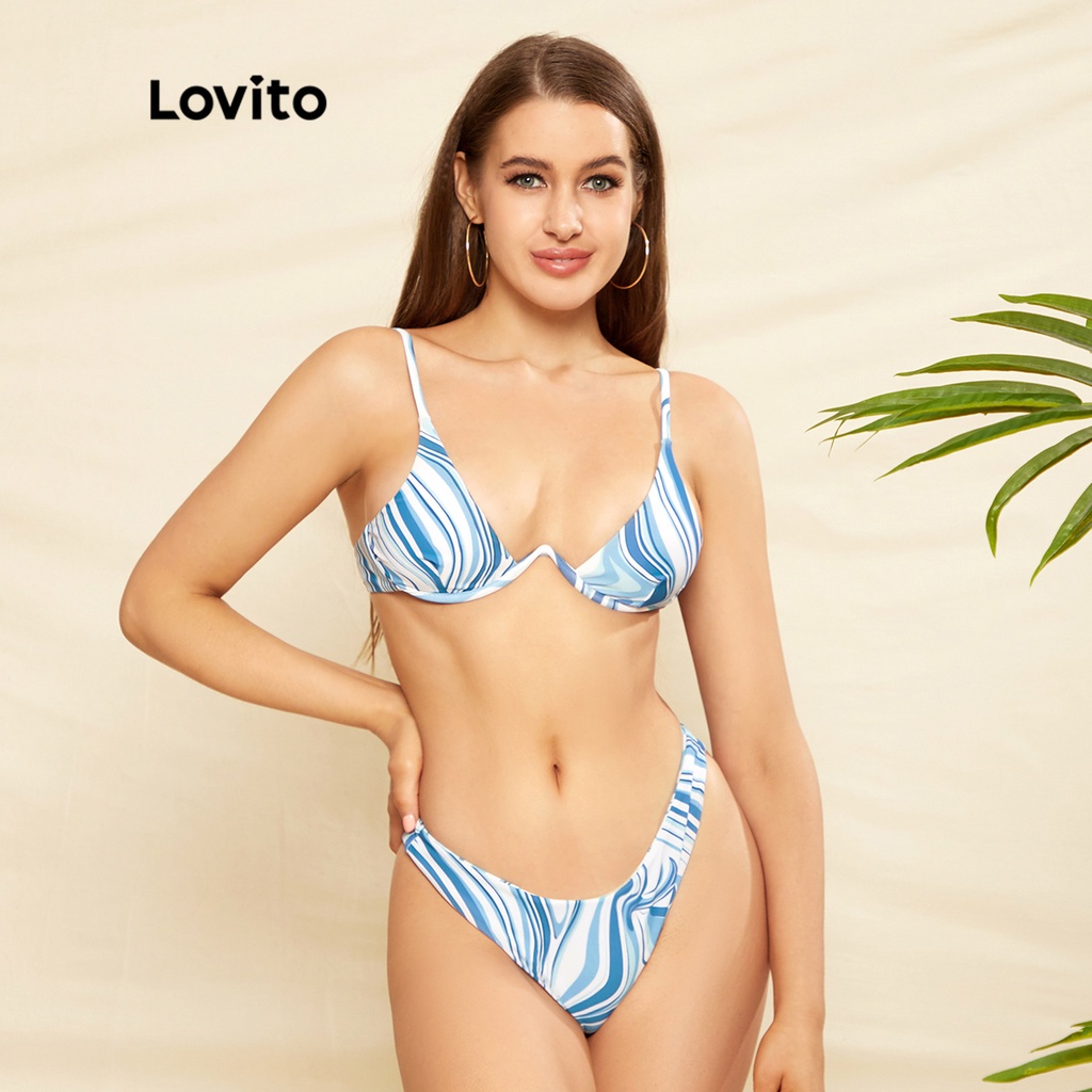 Bộ Bikini Nữ Lovito Gợi Cảm Gợi Cảm Với Miếng Dáng L33AD012 (Xanh lam)