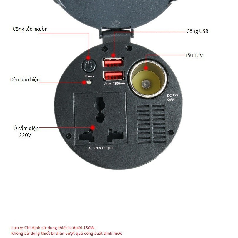 Bộ Chuyển Nguồn 12V ra 220V Trên Xe Ô Tô