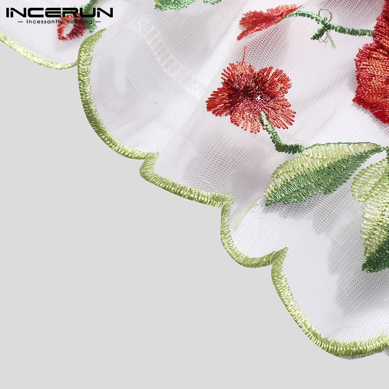 INCERUN Áo Thun Ngắn Tay Cổ Tròn Thêu Hoa Thời Trang Mùa Hè Cho Nam