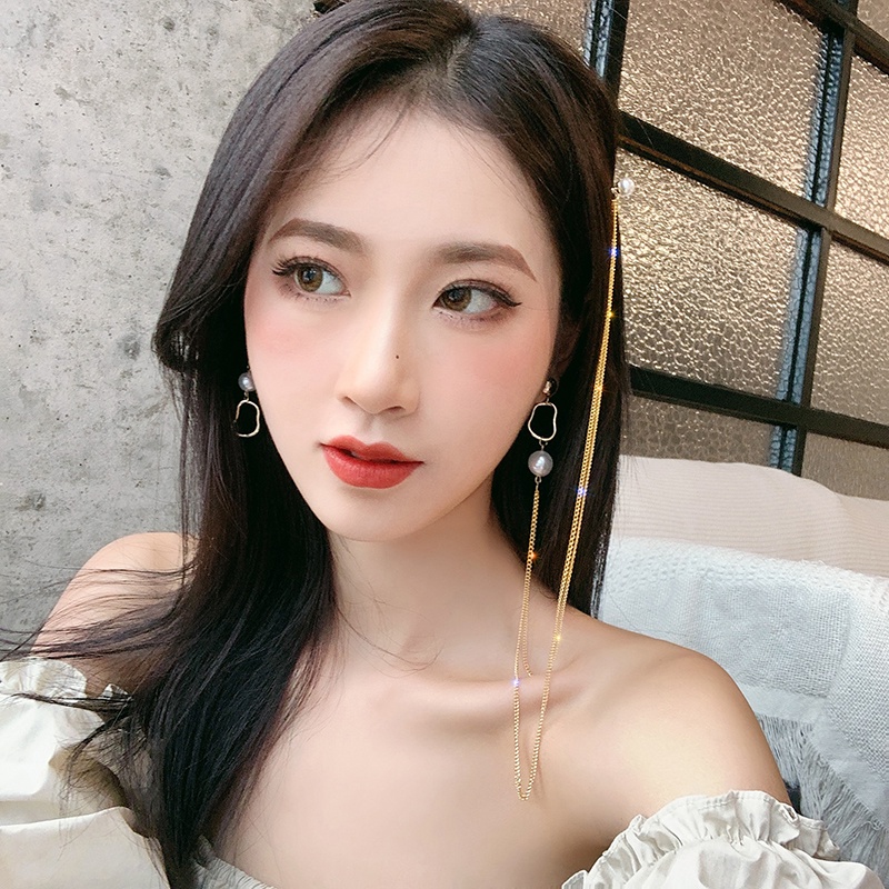 Bông Tai Dáng Dài Mạ Bạc 925 Đính Ngọc Trai Phong Cách Hàn Quốc Cho Nữ