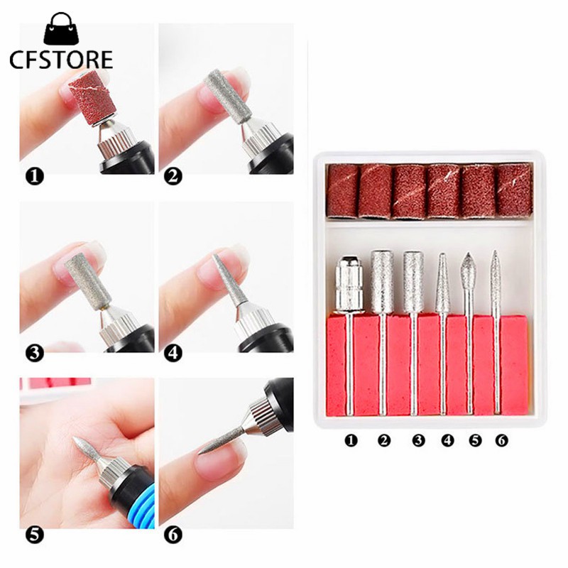 Máy khoan điện kèm 6 mũi khoan và dây nguồn dùng trong trang trí móng tay nghệ thuật