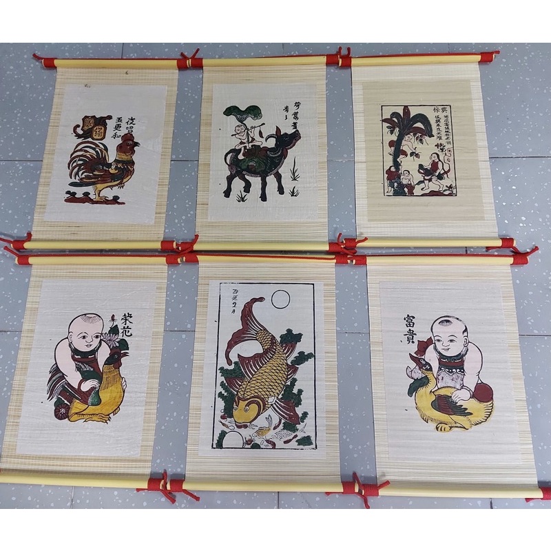 Tranh đông hồ bồi trên mành tre