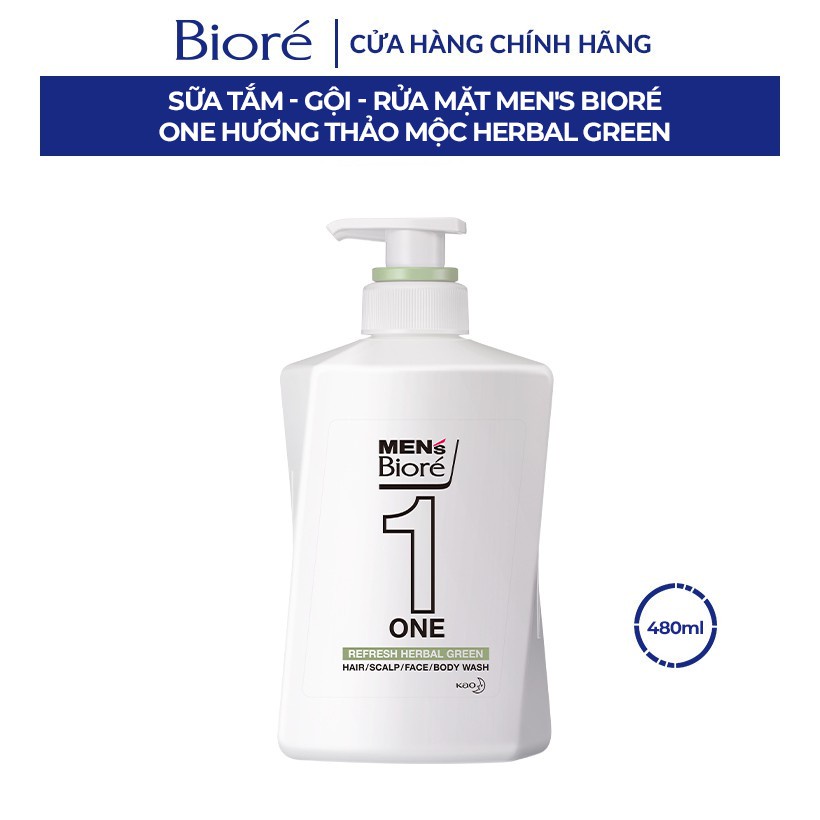 [Mã FMCGKAO52 giảm 8% đơn 250k] Sữa Tắm - Gội - Rửa Mặt Men's Bioré One Hương Thảo Mộc Herbal Green 480ml
