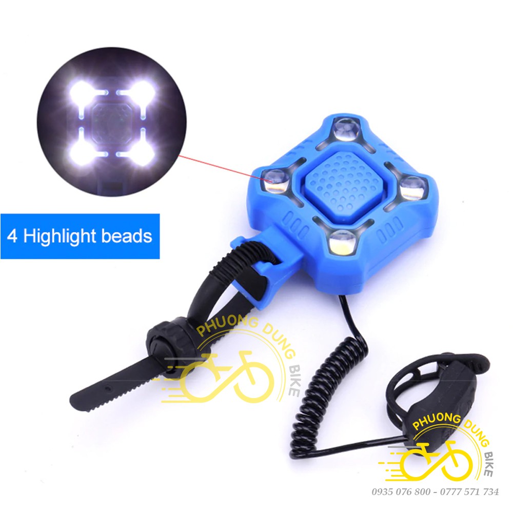 Đèn pha siêu sáng xe đạp 4 bóng kèm còi 2in1